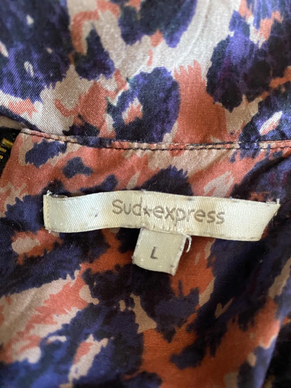 Vloeiende jurk Sud Express maat 40 roze & blauwe print – zijde & viscose, gedrukte schouders – photo 12